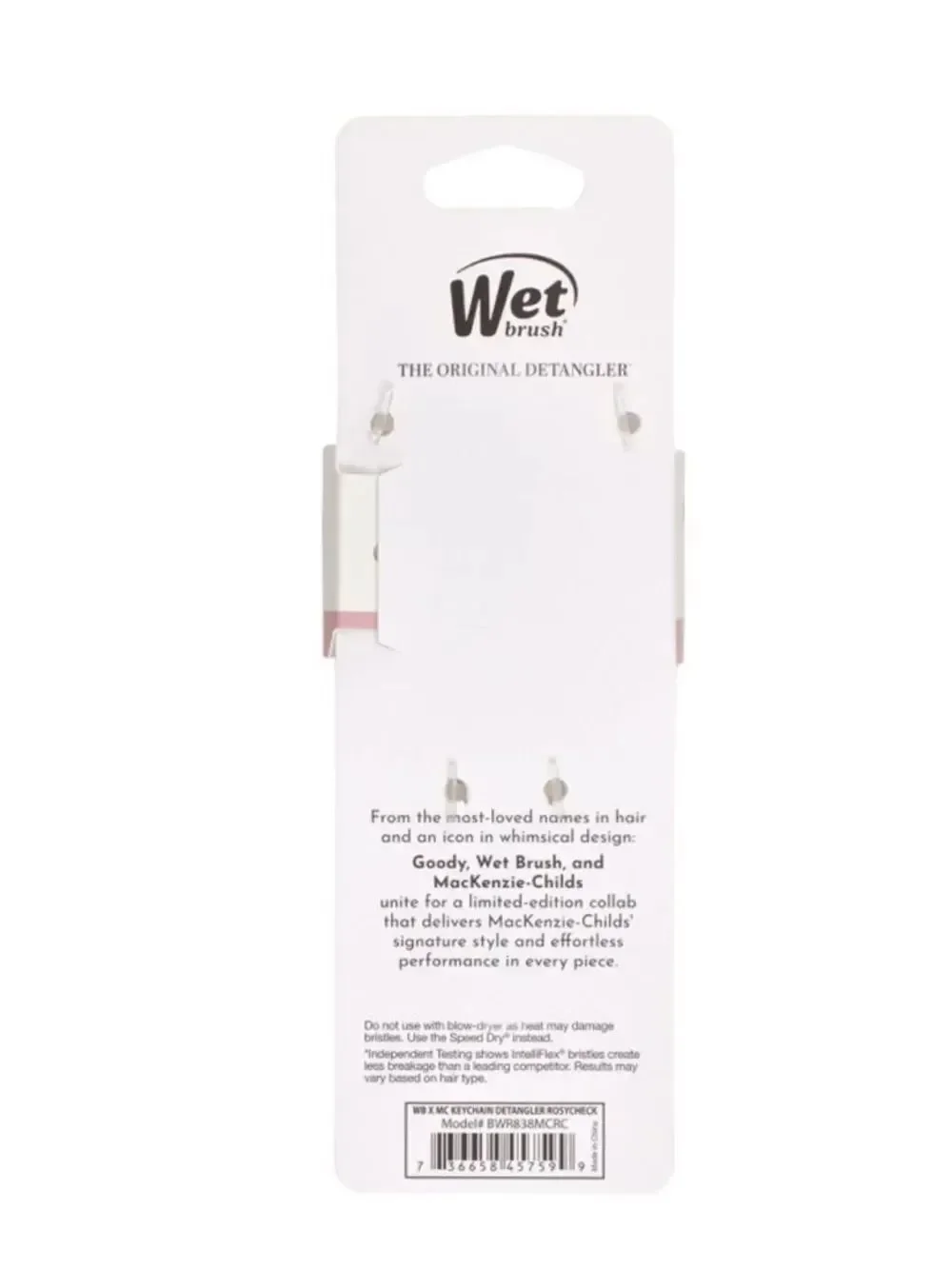 Wet brush x Mackenzie-Childs Keychain Detangler Brush White Pink Rosy Check